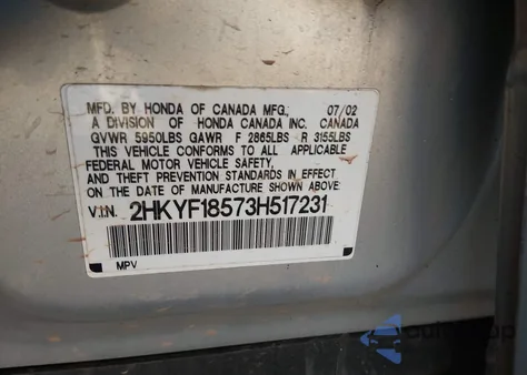 2003 Honda Pilot Ex-L z USA, uszkodzony, nr VIN 2HKYF18573H517231